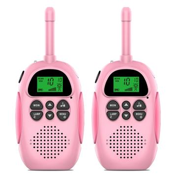 2Pcs DJ100 Kinder Walkie Talkie Spielzeug Kinder Interphone Mini Handheld Transceiver 3KM Reichweite UHF Radio mit Lanyard - Pink+Pink