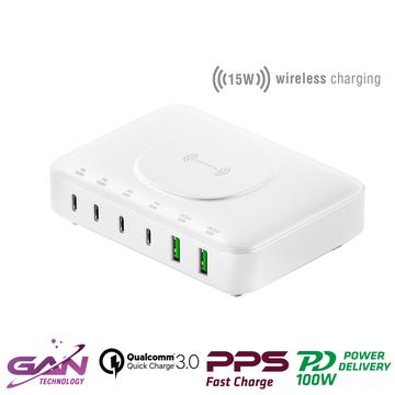 4smarts 7-in-1 GaN-Ladestation - 100W, 4x USB-C, 2x USB-A - Weiß