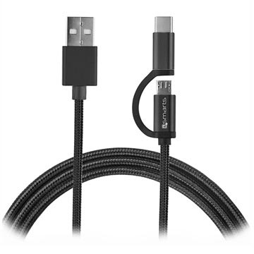 4smarts ComboCord Fabric MicroUSB & Typ-C Kabel - 1m - Schwarz