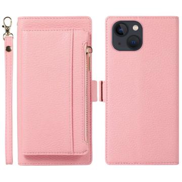 iPhone 14 2-in-1 Magnetische Wallet Hülle mit Reißverschluss - Rosa