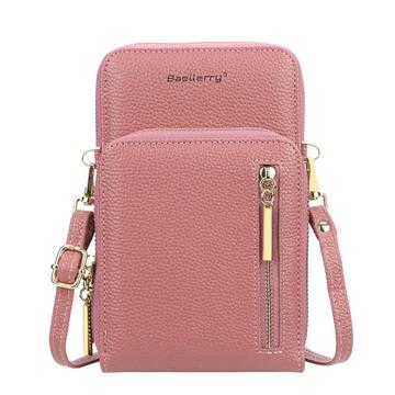 BAELLERRY N0110 Frauen Double Layer Zipper Wallet PU Leder Handy Geldbörse mit Schulterriemen - Dunkelrosa