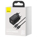 Baseus Super Si Schnellladegerät und USB-C/USB-C Kabel - 25W - Schwarz