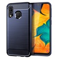 Samsung Galaxy A40 Angeraute TPU Hülle - Karbonfaser - Blau