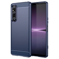 Sony Xperia 1 V Gebürstete TPU Hülle - Karbonfaser - Blau