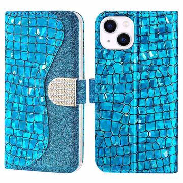 Croco Bling Serie iPhone 14 Wallet Hülle - Blau