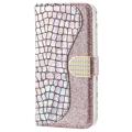 Croco Bling Serie iPhone 14 Wallet Hülle - Roségold