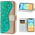 Croco Bling iPhone 12/12 Pro Wallet Schutzhülle - Grün