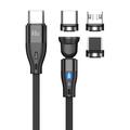 E7 3-in-1magnetisches Kabel mit 540-Grad-Drehung - USB-C, Lightning, MicroUSB - 1m - Schwarz