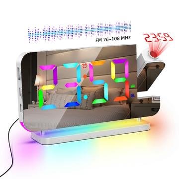 EN8853-C Farbenfroher LED-Wecker mit Zeitprojektion und FM-Radio - Weiß