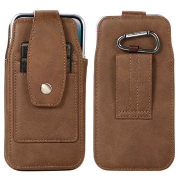 Elegantes Universal-Gürtelclip-Etui 6.7" - Kartenschlitze, Karabiner - Hellbraun