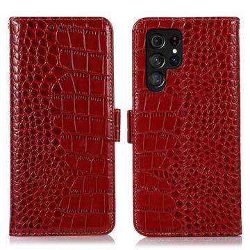 Crocodile Serie Samsung Galaxy S23 Ultra 5G Lederhülle mit Geldbörse mit RFID