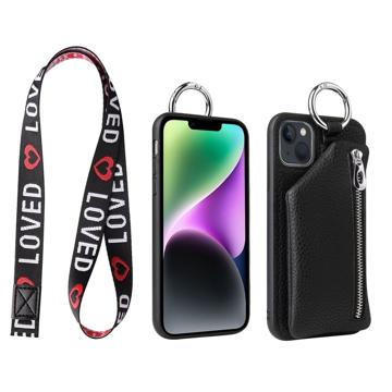 Strap Serie iPhone 14 Plus Hülle mit Abnehmbare Geldbörse - Schwarz