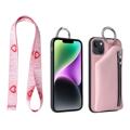 Strap Serie iPhone 14 Plus Hülle mit Abnehmbare Geldbörse - Rosa