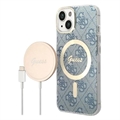 Guess 4G Edition Bundle Pack iPhone 14 Hülle & Drahtloses Ladegerät - Blau