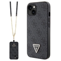 iPhone 15 Guess 4G Strass Triangle Metal Logo Hülle mit Crossbody Riemen