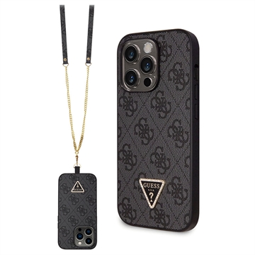 iPhone 15 Pro Max Guess 4G Strass Triangle Metal Logo Hülle mit Crossbody Riemen