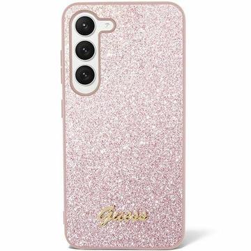 Samsung Galaxy S24 Guess Glitter Flakes Metal Logo Hybrid Hülle - Pink