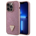 iPhone 15 Pro Guess Rhinestones Triangle Metal Logo Case - Rosa