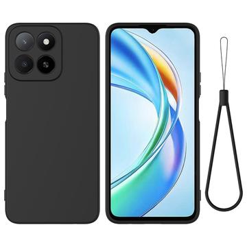 Honor X5b/X5b Plus Liquid Silikonhülle mit Handschlaufe - Schwarz