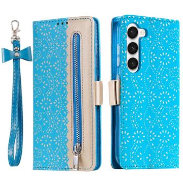 Lace Pattern Samsung Galaxy S23 5G Wallet Hülle - Blau