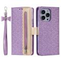 Lace Pattern iPhone 14 Pro Max Wallet Hülle - Violett