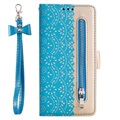 Lace Pattern Samsung Galaxy S22 5G Wallet Hülle - Blau