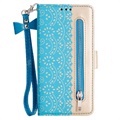 Lace Pattern Samsung Galaxy S22 5G Wallet Hülle - Blau