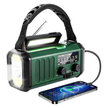 Lippa FM Notfallradio mit Handkurbel, Solarpanel, Kompass und 10000mAh Powerbank - Grün