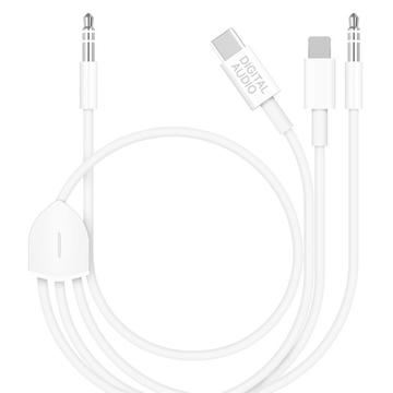 MH045S 3-in-1 Auto-Audiokabel - USB-C, Lightning, 3.5mm - Weiß