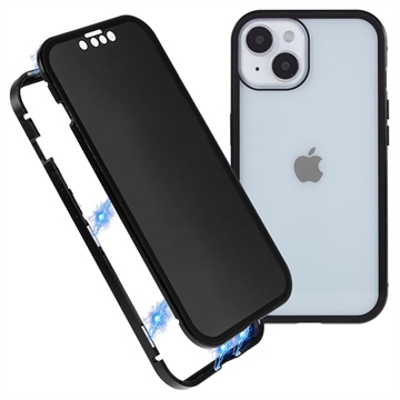 iPhone 15 Magnetisches Cover mit Sichtschutz aus Gehärtetem Glas - Schwarz