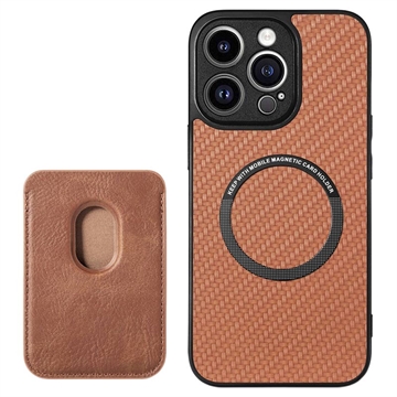 iPhone 15 Pro Cover mit Kartensteckplatz - Karbonfaser - Braun