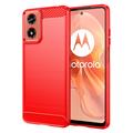 Motorola Moto G04/G24 Gebürstete TPU Hülle - Karbonfaser - Rot