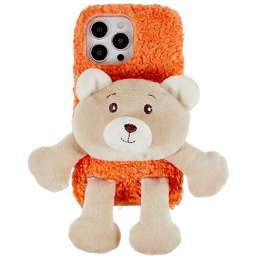 3D Plush Doll iPhone 14 Pro TPU Hülle - Orange / Tragen