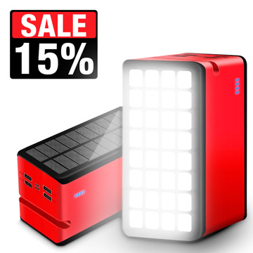 Psooo 100000mAh Solar Powerbank - 4xUSB - Rot