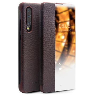 Qialino Smart View Huawei P30 Leder Flip Case - Braun