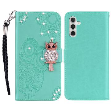 Samsung Galaxy A15 Eule Strass Wallet Case - Cyan