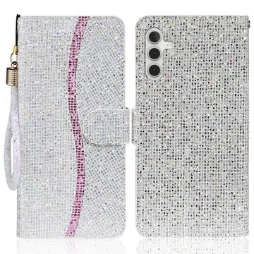 Samsung Galaxy A15 Stilvolle Glitzer Wallet Hülle - Silber