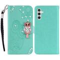 Samsung Galaxy A35 Eule Strass Wallet Case - Cyan