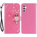 Samsung Galaxy A35 Eule Strass Wallet Case - Hot Pink