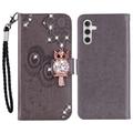 Samsung Galaxy A54 5G Eule Strass Wallet Case - grau