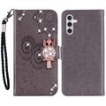 Samsung Galaxy A55 Eule Strass Wallet Case - grau