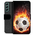 Samsung Galaxy S22+ 5G Premium Schutzhülle mit Geldbörse - Fußball Flamme