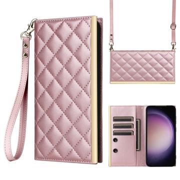 Samsung Galaxy S23+ Luxus Gesteppte Wallet Hülle - Roségold