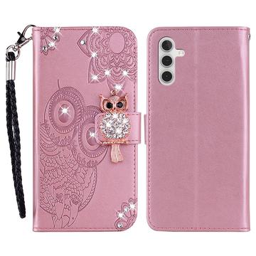 Samsung Galaxy S24 FE Eule Strass Wallet Hülle - Roségold