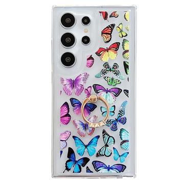 Samsung Galaxy S24 Ultra Butterfly TPU Hülle mit Ringhalterung - Bunt