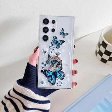 Samsung Galaxy S24 Ultra Butterfly TPU Hülle mit Ringhalterung - Dunkelblau