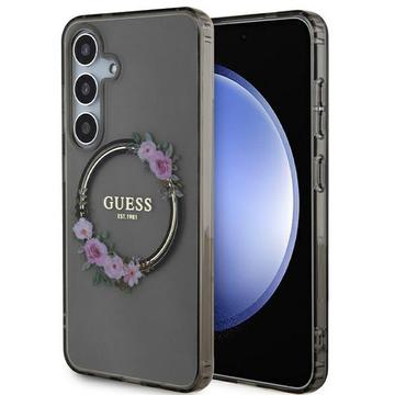 Samsung Galaxy S24+ Guess IML Flowers Wreath Hülle - MagSafe-kompatibel - Schwarz