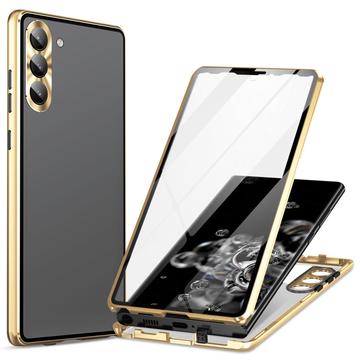 iPhone 14 Plus Magnetisches Hülle mit Panzerglas - 9H - Gold