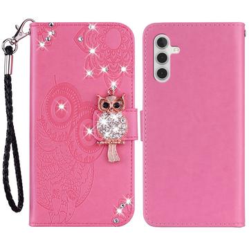 Samsung Galaxy S24+ Eule Strass Wallet Case - Hot Pink