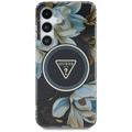 Samsung Galaxy S25 Guess Glitter Flowers Triangle Buttons MagSafe Hülle